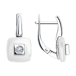 Серьги из серебра с керамическими вставками и фианитами