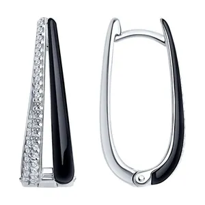 Серьги из серебра с фианитами и эмалью