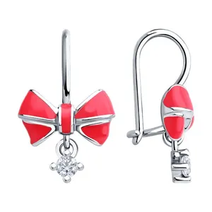 Серьги из серебра с фианитами и эмалью