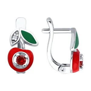 Серьги из серебра с фианитами и эмалью