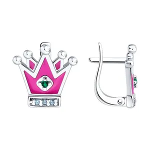 Серьги из серебра с фианитами и эмалью