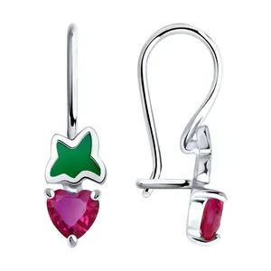 Серьги из серебра с корундами и эмалью