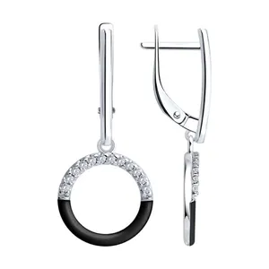 Серьги из серебра с фианитами и эмалью