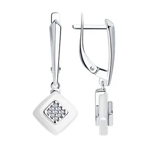 Серьги из серебра с керамическими вставками и фианитами