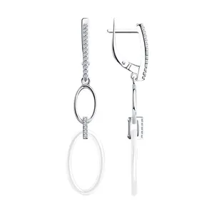 Серьги из серебра с керамическими вставками и фианитами