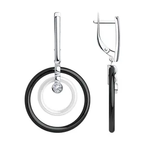 Серьги из серебра с керамическими вставками и фианитами