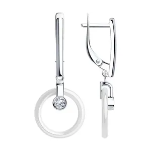 Серьги из серебра с керамическими вставками и фианитами