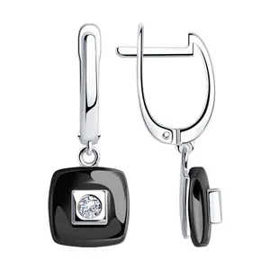 Серьги из серебра с керамическими вставками и фианитами