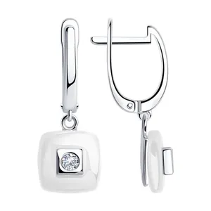 Серьги из серебра с керамическими вставками и фианитами