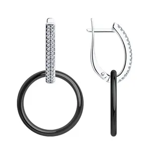 Серьги из серебра с керамическими вставками и фианитами