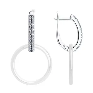 Серьги из серебра с керамическими вставками и фианитами