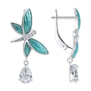 Серьги из серебра с фианитами и эмалью