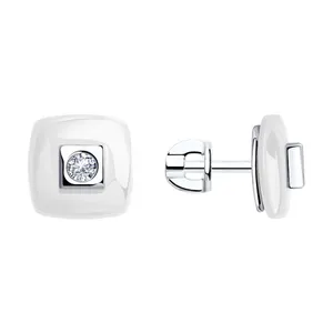 Серьги из серебра с керамическими вставками и фианитами