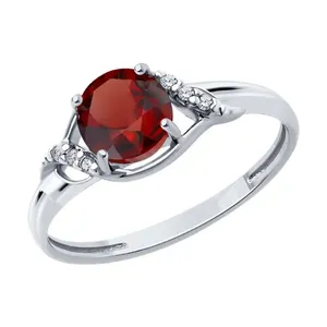 Кольцо из серебра с гранатом и фианитами