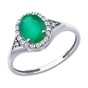 Кольцо из серебра с агатом и фианитами