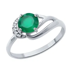 Кольцо из серебра с агатом и фианитами