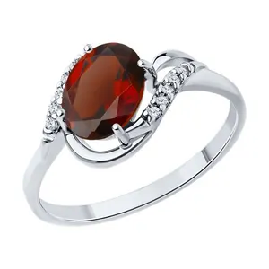 Кольцо из серебра с гранатом и фианитами
