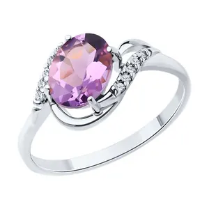 Кольцо из серебра с аметистом и фианитами