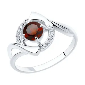 Кольцо из серебра с гранатом и фианитами