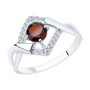 Кольцо из серебра с гранатом и фианитами