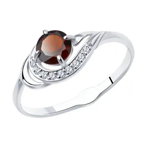 Кольцо из серебра с гранатом и фианитами