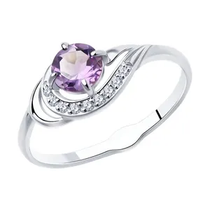 Кольцо из серебра с аметистом и фианитами
