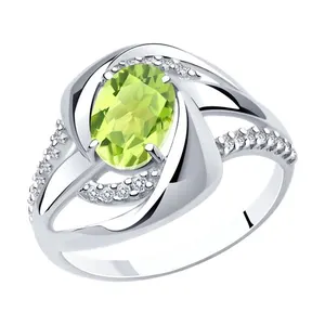 Кольцо из серебра с хризолитом и фианитами