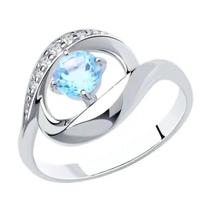 Кольцо из серебра с топазом и фианитами