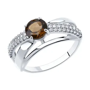 Кольцо из серебра с раухтопазом и фианитами