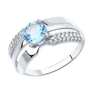 Кольцо из серебра с топазом и фианитами