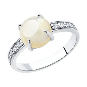Кольцо из серебра с перламутром и фианитами
