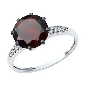 Кольцо из серебра с гранатом и фианитами