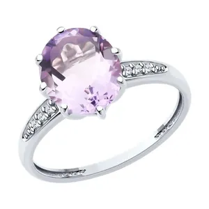 Кольцо из серебра с аметистом и фианитами