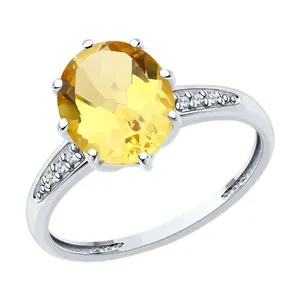 Кольцо из серебра с цитрином и фианитами