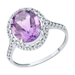 Кольцо из серебра с аметистом и фианитами