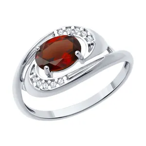 Кольцо из серебра с гранатом и фианитами
