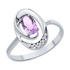 Кольцо из серебра с аметистом и фианитами