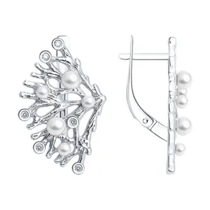 Серьги из серебра с жемчугом и фианитами