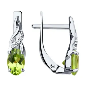 Серьги из серебра с хризолитами и фианитами