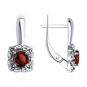 Серьги из серебра с гранатами и фианитами
