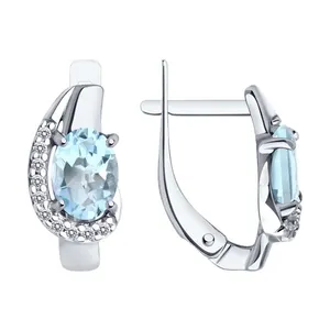 Серьги из серебра с топазами и фианитами