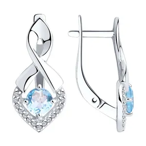 Серьги из серебра с топазами и фианитами