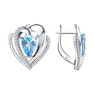 Серьги из серебра с топазами и фианитами