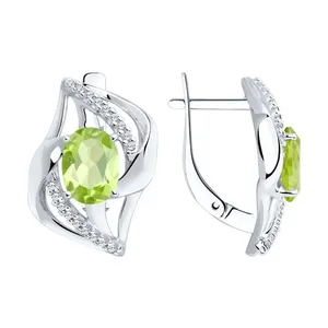 Серьги из серебра с хризолитами и фианитами