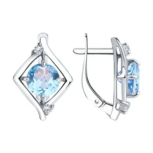 Серьги из серебра с топазами и фианитами