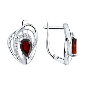 Серьги из серебра с гранатами и фианитами