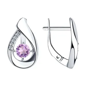 Серьги из серебра с аметистами и фианитами