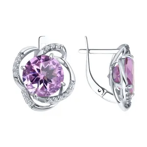 Серьги из серебра с аметистами и фианитами