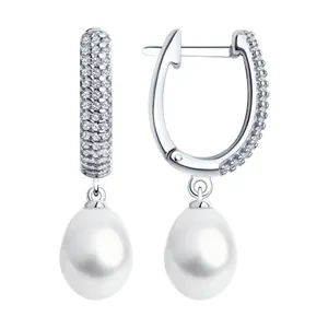 Серьги из серебра с жемчугом и фианитами