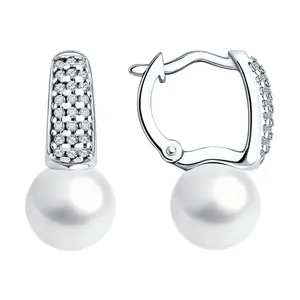Серьги из серебра с жемчугом и фианитами